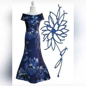 Rickie Freeman for Teri Jon Off Shoulder Metallic Flower Jacquard Gown 6